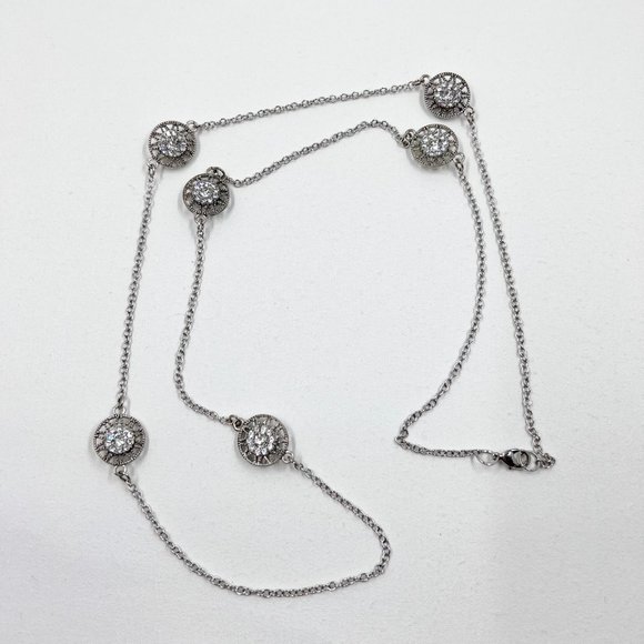 Silver Tone Jeweled 33” Chain Necklace - Picture 2 of 7